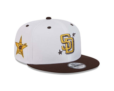 San Diego Padres New Era MLB 9FIFTY 950 Snapback Cap Hat White Crown Brown Visor Yellow Logo (Doodles)