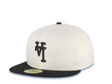 Load image into Gallery viewer, Los Angeles Dodgers New Era MLB 59FIFTY 5950 Fitted Cap Hat Cream Crown Black Visor Black Upside Down Logo 60th Anniversary Side Patch
