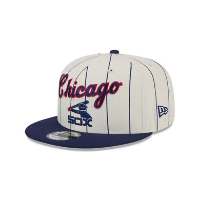 Chicago White Sox New Era MLB 9FIFTY 950 Snapback Cap Hat Cream Pinstripe Crown Navy Blue Visor Navy/Red Text/Script Logo
