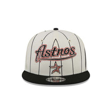 Load image into Gallery viewer, Houston Astros New Era MLB 9FIFTY 950 Snapback Cap Hat Cream Pinstripe Crown Black Visor Black/Red Text/Script Logo
