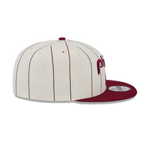 Load image into Gallery viewer, Philadelphia Phillies New Era MLB 9FIFTY 950 Snapback Cap Hat Cream Pinstripe Crown Cardinal Visor Cardinal Text Logo
