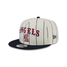Load image into Gallery viewer, Los Angeles Anaheim Angels New Era MLB 9FIFTY 950 Snapback Cap Hat Cream Pinstripe Crown Navy Blue Visor Red/Navy Text Logo
