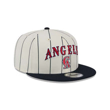 Load image into Gallery viewer, Los Angeles Anaheim Angels New Era MLB 9FIFTY 950 Snapback Cap Hat Cream Pinstripe Crown Navy Blue Visor Red/Navy Text Logo
