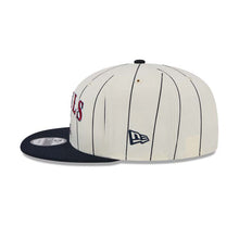 Load image into Gallery viewer, Los Angeles Anaheim Angels New Era MLB 9FIFTY 950 Snapback Cap Hat Cream Pinstripe Crown Navy Blue Visor Red/Navy Text Logo
