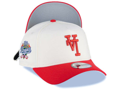 Los Angeles Dodgers New Era MLB 9FORTY 940 Adjustable Cap Hat Cream Crown Red Visor Metallic Red Upside Down Logo 100 Anniversary Side Patch Gray UV