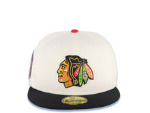 Load image into Gallery viewer, Chicago Blackhawks New Era NHL 59FIFTY 5950 Fitted Cap Hat Cream Crown Black Visor Team Color Retro Logo Gray UV
