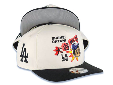 Los Angeles Dodgers New Era MLB 9FIFTY 950 Snapback A-Frame Cap Hat Cream Crown Black Visor Black/Red/Blue Shohei Ohtani Logo With LA Side Patch