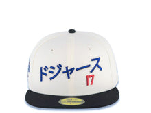 Load image into Gallery viewer, Los Angeles Dodgers New Era MLB 59FIFTY 5950 Fitted Cap Hat Cream Crown Black Visor Royal Blue/Red Logo 100 Anniversary Side Patch
