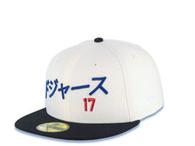 Load image into Gallery viewer, Los Angeles Dodgers New Era MLB 59FIFTY 5950 Fitted Cap Hat Cream Crown Black Visor Royal Blue/Red Logo 100 Anniversary Side Patch
