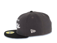 Load image into Gallery viewer, Los Angeles Kings New Era NHL 59FIFTY 5950 Fitted Cap Hat Dark Gray Crown Black Visor White Script Logo 2x Champions Side Patch
