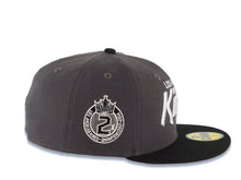 Load image into Gallery viewer, Los Angeles Kings New Era NHL 59FIFTY 5950 Fitted Cap Hat Dark Gray Crown Black Visor White Script Logo 2x Champions Side Patch
