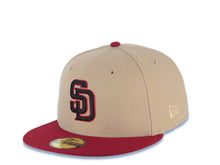 Load image into Gallery viewer, San Diego Padres New Era MLB 59FIFTY 5950 Fitted Cap Hat Khaki Crown Cardinal Visor Black/Cardinal Logo Petco Park Side Patch
