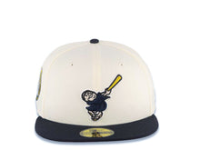 Load image into Gallery viewer, San Diego Padres New Era MLB 59FIFTY 5950 Fitted Cap Hat Cream Crown Navy Blue Visor Navy/Yellow Logo 20th Anniversary Petco Park Side Patch
