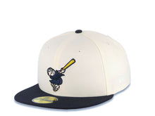 Load image into Gallery viewer, San Diego Padres New Era MLB 59FIFTY 5950 Fitted Cap Hat Cream Crown Navy Blue Visor Navy/Yellow Logo 20th Anniversary Petco Park Side Patch
