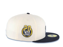 Load image into Gallery viewer, San Diego Padres New Era MLB 59FIFTY 5950 Fitted Cap Hat Cream Crown Navy Blue Visor Navy/Yellow Logo 20th Anniversary Petco Park Side Patch
