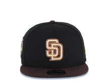 Load image into Gallery viewer, San Diego Padres New Era MLB 9FIFTY 950 Snapback Cap Hat Black Crown Brown Visor Khaki/Metallic Brown Logo 40th Anniversary Side Patch Orange UV
