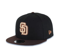 Load image into Gallery viewer, San Diego Padres New Era MLB 9FIFTY 950 Snapback Cap Hat Black Crown Brown Visor Khaki/Metallic Brown Logo 40th Anniversary Side Patch Orange UV
