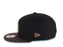 Load image into Gallery viewer, San Diego Padres New Era MLB 9FIFTY 950 Snapback Cap Hat Black Crown Brown Visor Khaki/Metallic Brown Logo 40th Anniversary Side Patch Orange UV
