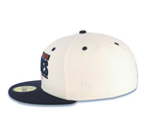 Load image into Gallery viewer, San Diego Padres New Era MLB 59FIFTY 5950 Fitted Cap Hat Cream Crown Navy Blue Visor Navy Blue/Orange Text Logo Swinging Friar Side Patch Green UV
