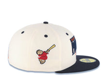 Load image into Gallery viewer, San Diego Padres New Era MLB 59FIFTY 5950 Fitted Cap Hat Cream Crown Navy Blue Visor Navy Blue/Orange Text Logo Swinging Friar Side Patch Green UV
