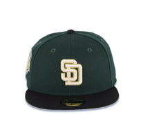 Load image into Gallery viewer, San Diego Padres New Era MLB 59FIFTY 5950 Fitted Cap Hat Dark Green Crown Black Visor Cream/Metallic Gold Logo 1992 All-Star Game Side Patch Gray UV
