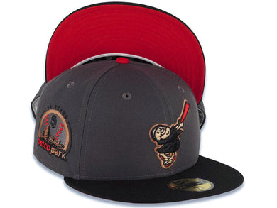San Diego Padres New Era MLB 59FIFTY 5950 Fitted Cap Hat Dark Gray Crown Black Visor Black/Red Swinging Friar Logo 10th Anniversary Petco Park Patch