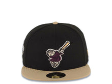 Load image into Gallery viewer, San Diego Padres New Era MLB 59FIFTY 5950 Fitted Cap Hat Black Crown Khaki Visor Maroon Swinging Friar Logo 1998 World Series Side Patch Gray UV
