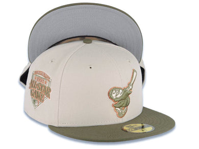 San Diego Padres New Era MLB 59FIFTY 5950 Fitted Cap Hat Stone Crown Olive Green Visor Green/Brown Swinging Friar Logo 1992 All-Star Game Side Patch