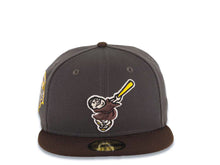 Load image into Gallery viewer, San Diego Padres New Era MLB 59FIFTY 5950 Fitted Cap Hat Dark Gray Crown Brown Visor Brown/Yellow Swinging Friar Logo 1992 All-Star Game Side Patch
