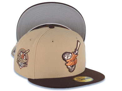 San Diego Padres New Era MLB 59FIFTY 5950 Fitted Cap Hat Khaki Crown Brown Visor Metallic Brown Swinging Friar Logo 40th Anniversary Side Patch