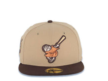 Load image into Gallery viewer, San Diego Padres New Era MLB 59FIFTY 5950 Fitted Cap Hat Khaki Crown Brown Visor Metallic Brown Swinging Friar Logo 40th Anniversary Side Patch
