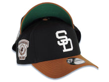 Load image into Gallery viewer, San Diego Padres New Era MLB 9FORTY 940 Adjustable A-Frame Cap Hat Black Crown Brown Visor White Cooperstown Logo Established 1969 Side Patch
