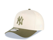 Load image into Gallery viewer, New York Yankees New Era MLB 9FORTY 940 Adjustable A-Frame Cap Hat Cream Crown Olive Green Visor Olive Green Logo 2000 World Series Side Patch
