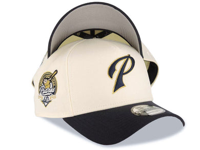 San Diego Padres New Era MLB 9FORTY 940 Adjustable A-Frame Cap Hat Cream Crown Navy Blue Visor Navy/Metallic Gold P Logo 40th Anniversary Side Patch