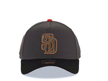 Load image into Gallery viewer, San Diego Padres New Era MLB 9FORTY 940 Adjustable A-Frame Cap Hat Dark Gray Crown Black Visor Metallic Black/Light Brown Logo Petco Park Side Patch
