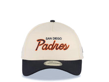 Load image into Gallery viewer, San Diego Padres New Era MLB 9FORTY 940 Adjustable A-Frame Cap Hat Cream Crown Navy Blue Visor Navy Blue/Orange Script/Text Logo Green UV
