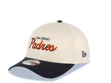 Load image into Gallery viewer, San Diego Padres New Era MLB 9FORTY 940 Adjustable A-Frame Cap Hat Cream Crown Navy Blue Visor Navy Blue/Orange Script/Text Logo Green UV
