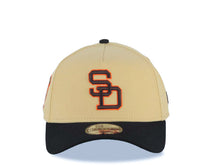 Load image into Gallery viewer, San Diego Padres New Era MLB 9FORTY 940 Adjustable A-Frame Cap Hat Vegas Gold Crown Black Visor Brown/Orange Cooperstown Logo 25th Anniversary Patch

