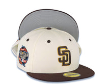 Load image into Gallery viewer, San Diego Padres New Era MLB 59FIFTY 5950 Fitted Jack Murphy Cap Hat Cream Crown Brown Visor Brown/Yellow Logo 2024 All Star Game Side Patch
