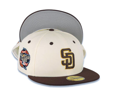 San Diego Padres New Era MLB 59FIFTY 5950 Fitted Jack Murphy Cap Hat Cream Crown Brown Visor Brown/Yellow Logo 2024 All Star Game Side Patch