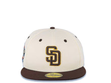 Load image into Gallery viewer, San Diego Padres New Era MLB 59FIFTY 5950 Fitted Jack Murphy Cap Hat Cream Crown Brown Visor Brown/Yellow Logo 2024 All Star Game Side Patch
