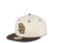 Load image into Gallery viewer, San Diego Padres New Era MLB 59FIFTY 5950 Fitted Jack Murphy Cap Hat Cream Crown Brown Visor Brown/Yellow Logo 2024 All Star Game Side Patch
