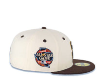 Load image into Gallery viewer, San Diego Padres New Era MLB 59FIFTY 5950 Fitted Jack Murphy Cap Hat Cream Crown Brown Visor Brown/Yellow Logo 2024 All Star Game Side Patch
