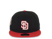 Load image into Gallery viewer, San Diego Padres New Era MLB 59FIFTY 5950 Fitted Cap Hat Black Crown Red Visor White/Red Logo 1992 All-Star Game Side Patch
