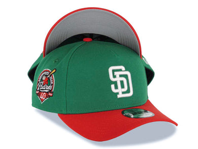 San Diego Padres New Era MLB 9FORTY 940 Adjustable A-Frame Cap Hat Green Crown Red Visor White Logo 40th Anniversary Side Patch