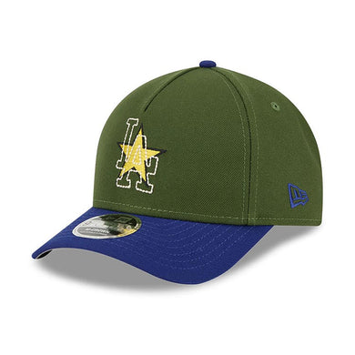 Los Angeles Dodgers New Era MLB 9FORTY 940 M-Crown Adjustable A-Frame Cap Hat Dark GreenCrown Royal Blue Visor Yellow/White Star Logo