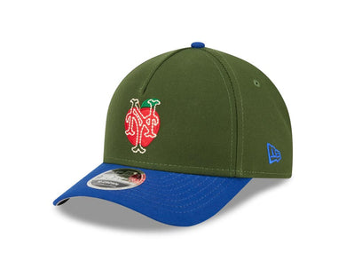 New York Mets New Era MLB 9FORTY 940 M-Crown Adjustable A-Frame Cap Hat Dark Green Crown Royal Blue Visor White with Apple Logo
