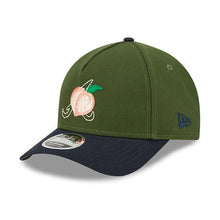 Load image into Gallery viewer, Atlanta Braves New Era MLB 9FORTY 940 M-Crown Adjustable A-Frame Cap Hat Dark Green Crown Navy Blue Visor White/Orange Peach Logo
