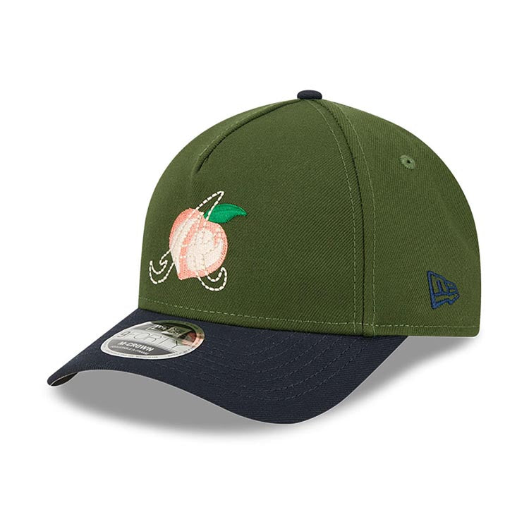 Atlanta Braves New Era MLB 9FORTY 940 M-Crown Adjustable A-Frame Cap Hat Dark Green Crown Navy Blue Visor White/Orange Peach Logo