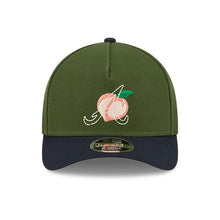 Load image into Gallery viewer, Atlanta Braves New Era MLB 9FORTY 940 M-Crown Adjustable A-Frame Cap Hat Dark Green Crown Navy Blue Visor White/Orange Peach Logo
